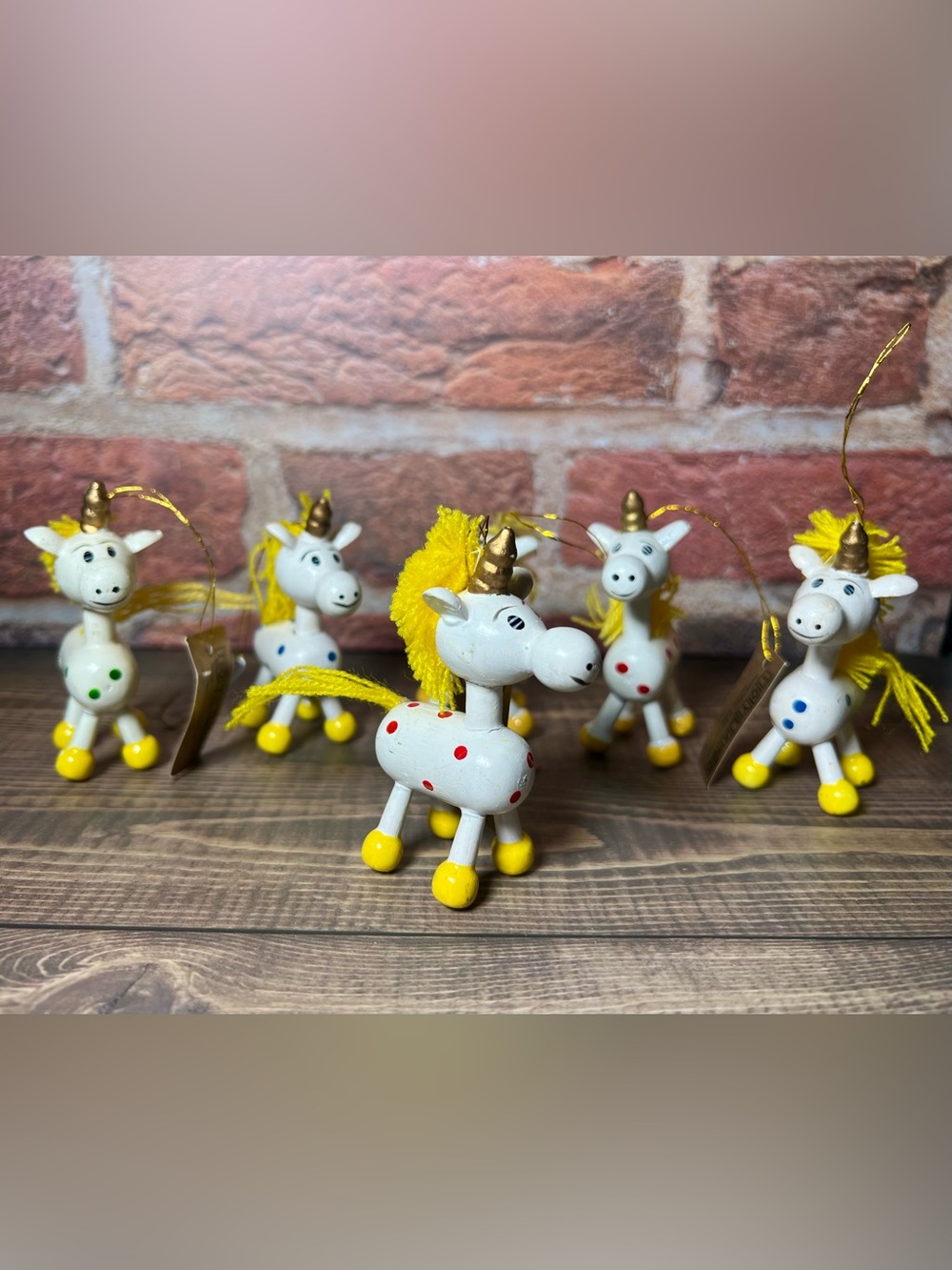 Vintage Toyland Jasco Wooden Unicorn Christmas Ornaments